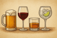 Vintage Cocktail Quartet on Wooden Surface